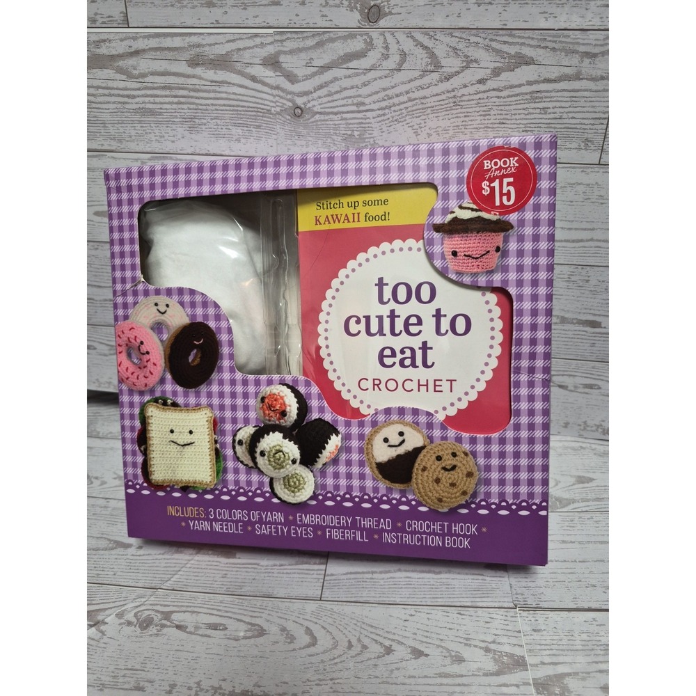Chartwell Books Too Cute to Eat Crochet Kit Yarn Hook Safety Eyes Fiberfill Book